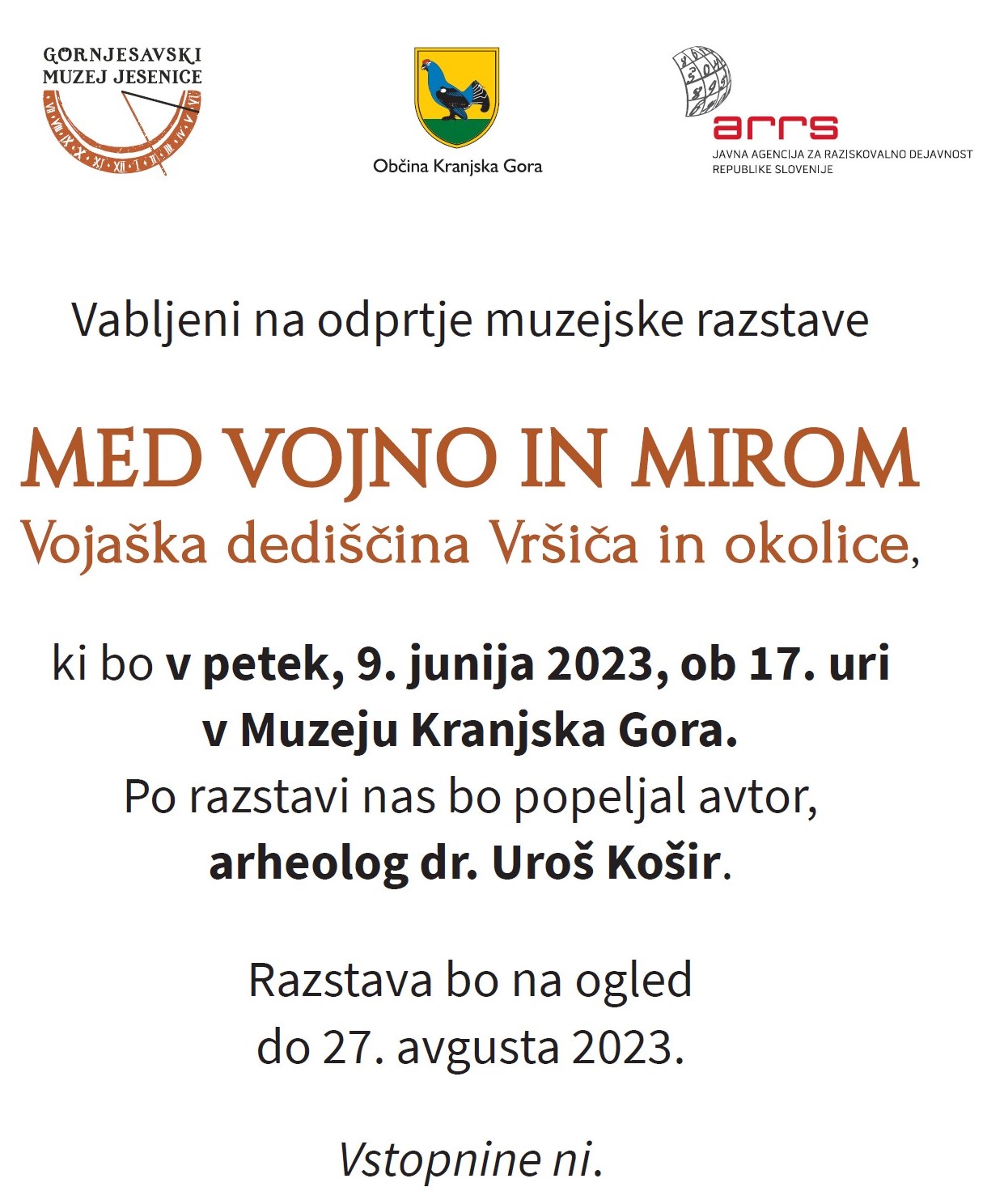 vabilo na razstavo Med vojno in mirom